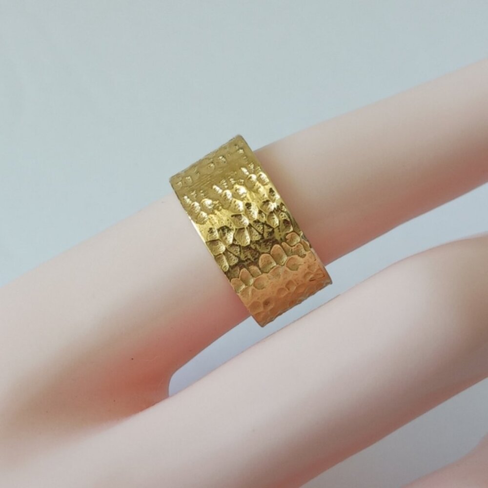 YS India Textured Gold Plated Sterling Siver 925 Hammered Wide Band Ring Sz.8